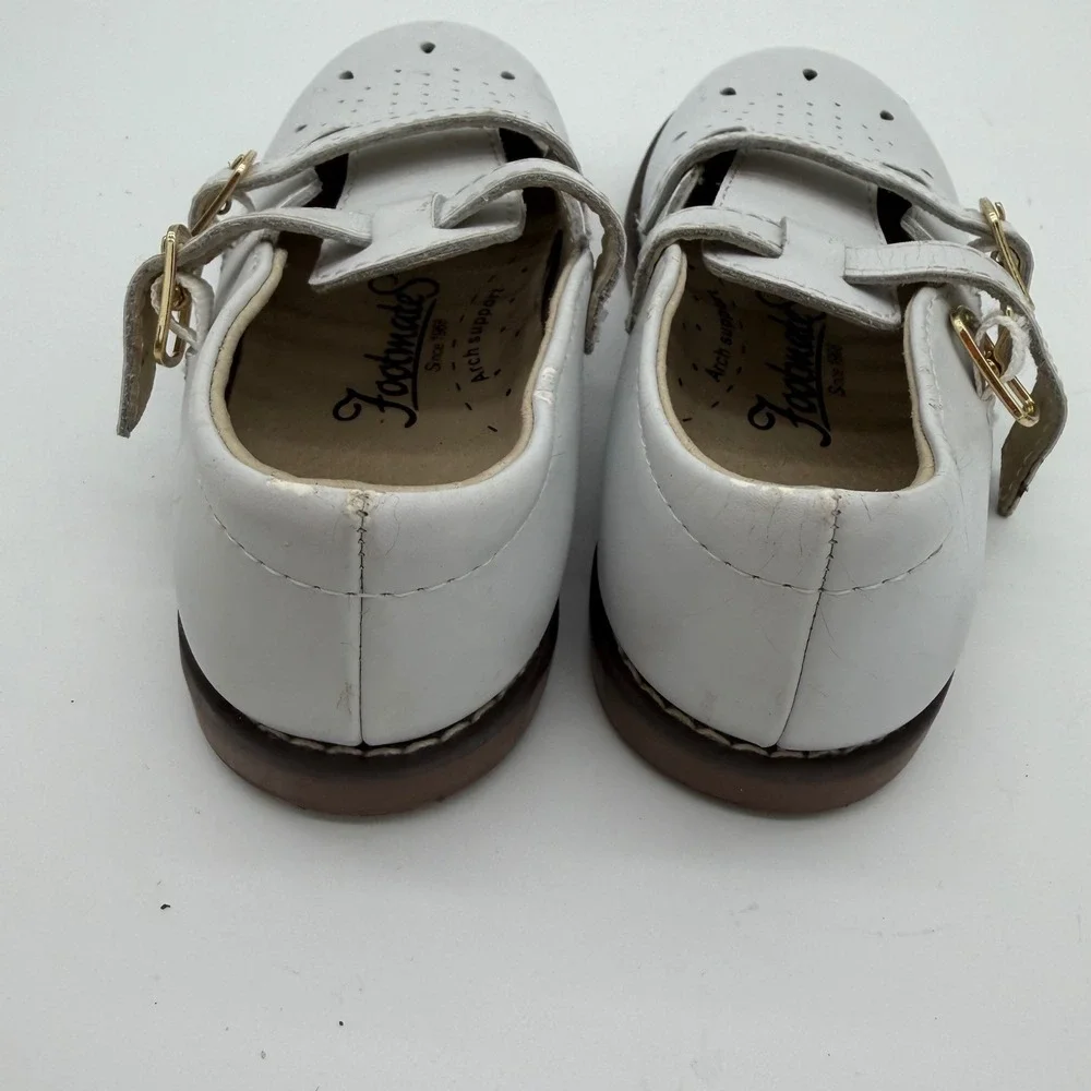 Footmates Mary Jane Kids 10 White Leather T-Strap Double Buckle Perforated Shoes